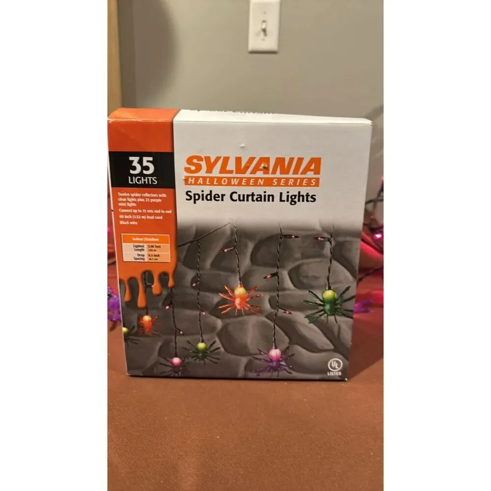 Halloween Sylvania Spider Curtain Lights  35 Lights Works